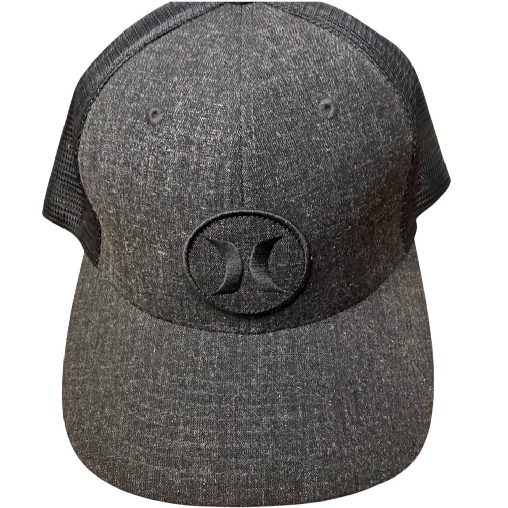 Hurley Mens Flexfit Trucker Hat Heather Charcoal Black Mesh Cap S-M‎ skater surf